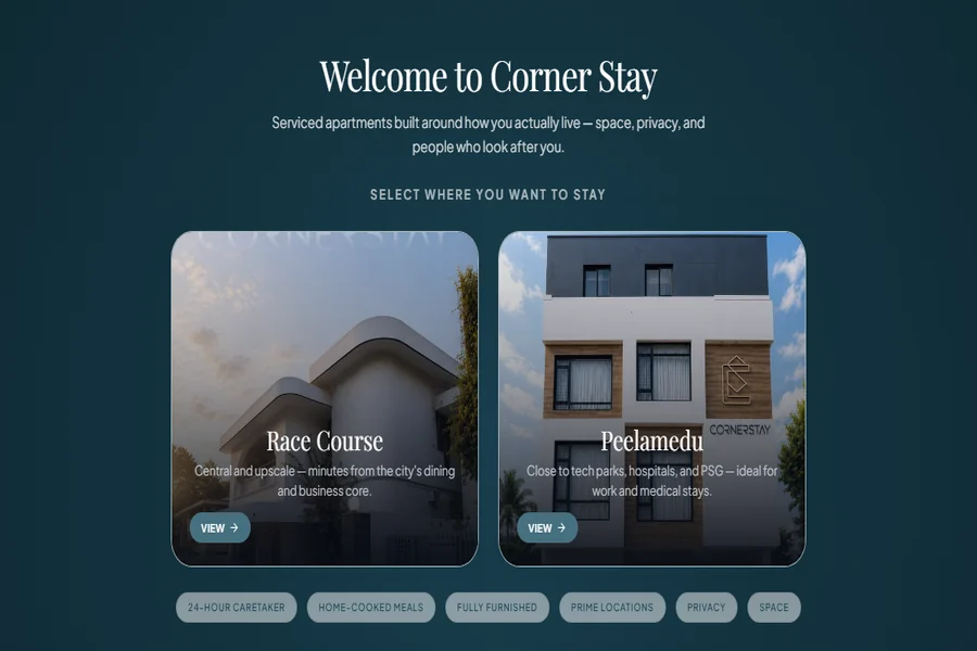 The CornerStay website homepage