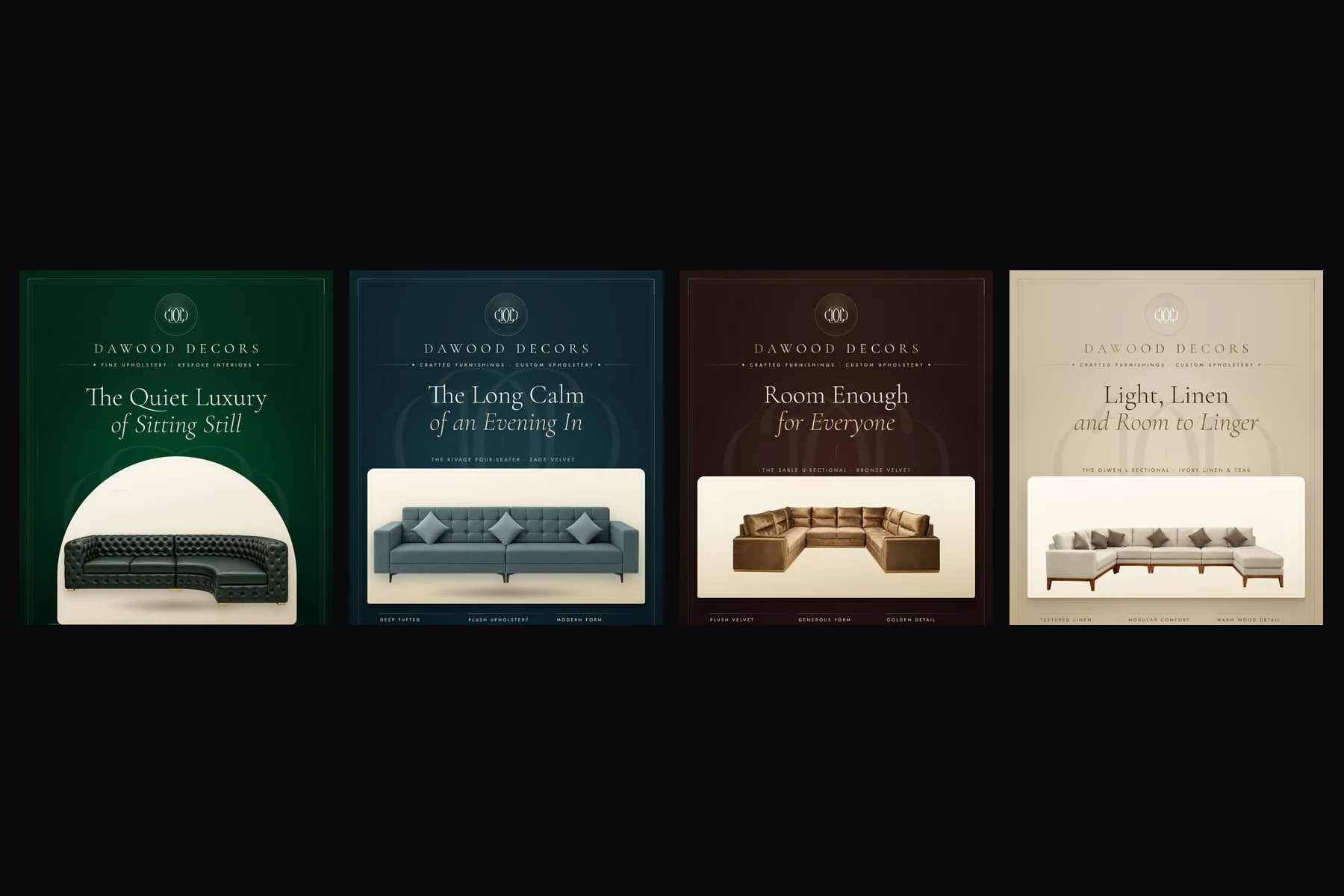 Four Dawood Decors campaign posters from the same template