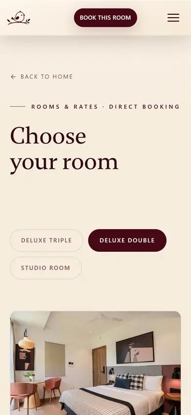 The same room-booking page on a phone.
